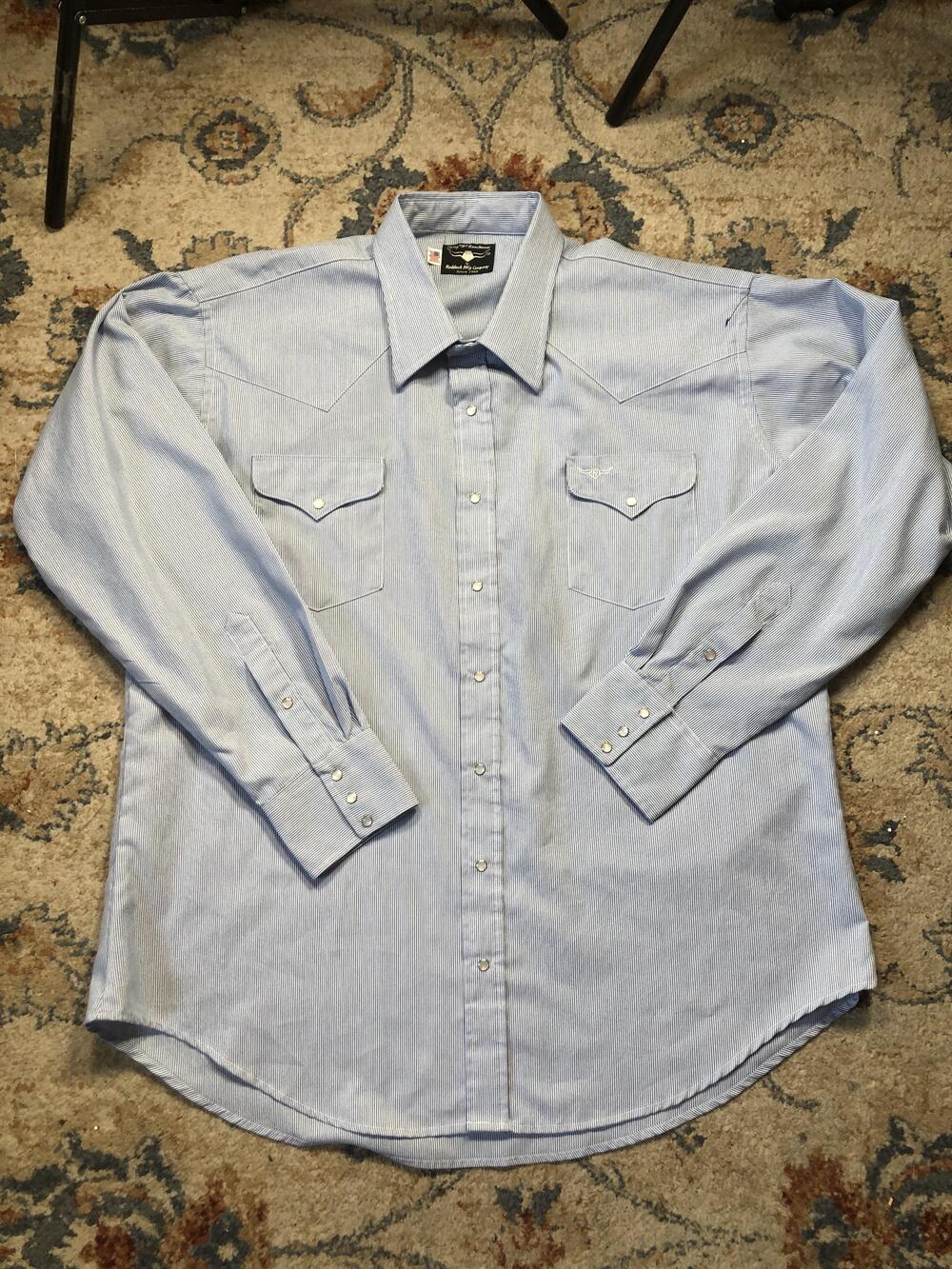 Flying R Ranchwear Shirt Mens 2XL Blue Western Pearl Snap Made in USA